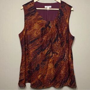 Coldwater Creek Sleeveless Blouse Women 2X 20W-22W Brown Orange Burn Out Lined